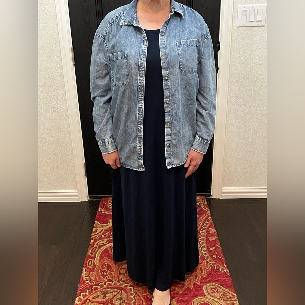 Dark Blue Jersey Knit Maxi Dress